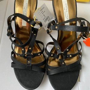 NIB Cynthia Vincent Sz 9 Black Ring Heeled Sandal